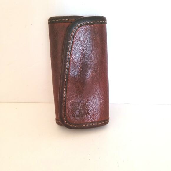 Il Bisconte Key Case Wallet Holder Solid Brown Leather 4x2 Small 4 Hooks Italian - Picture 1 of 5